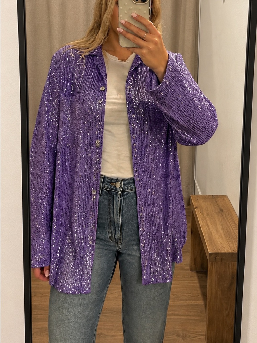 Anthropologie Lavender Purple Sequin Button-Down Top